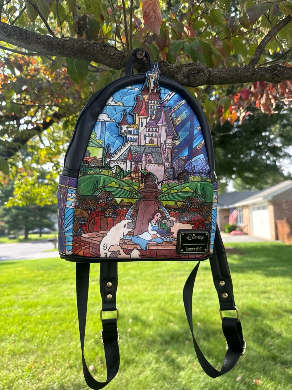 Loungefly Beauty and the Beast Stained Glass Mini Backpack - Blue, Green, Purple